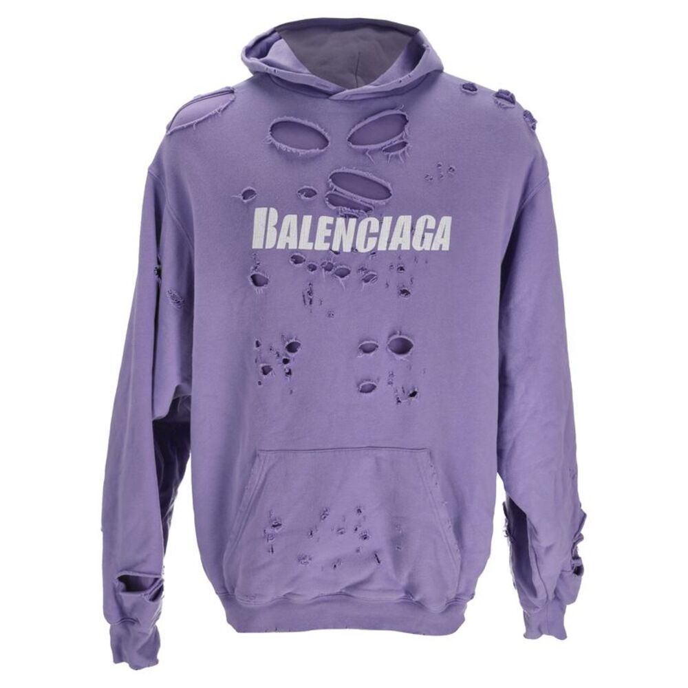 Balenciaga Caps Destroyed Oversize Fit Hoodie in Purple Cotton